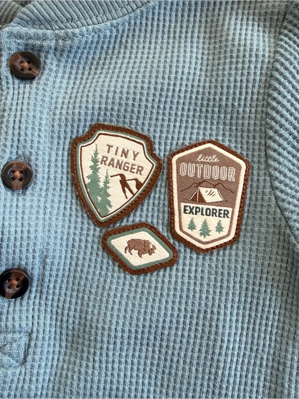 Carter's Tiny Park Ranger 12M Blue Waffle Knit National Park Henley Bodysuit